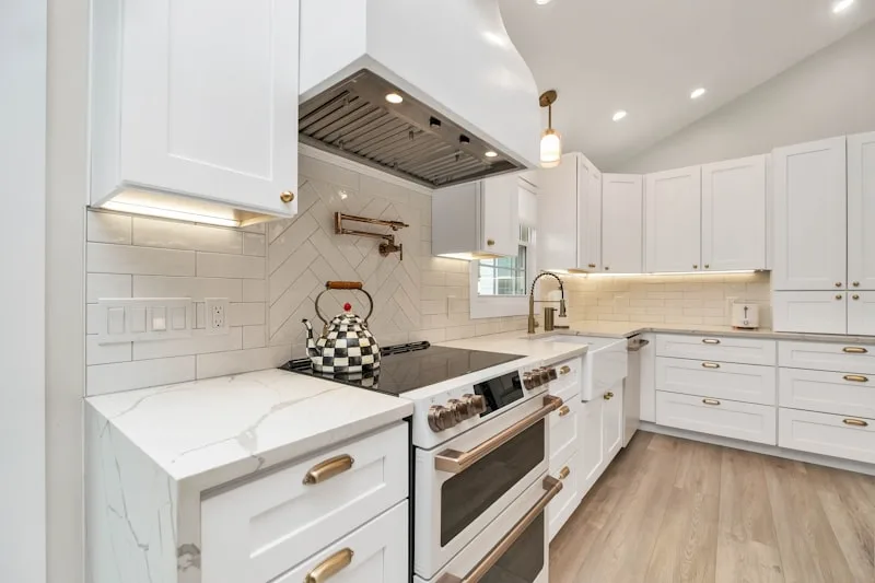 How much space between kitchen island and cabinets?